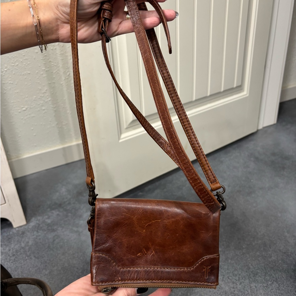 Brown Frye Leather Crossbody Stadium Bag